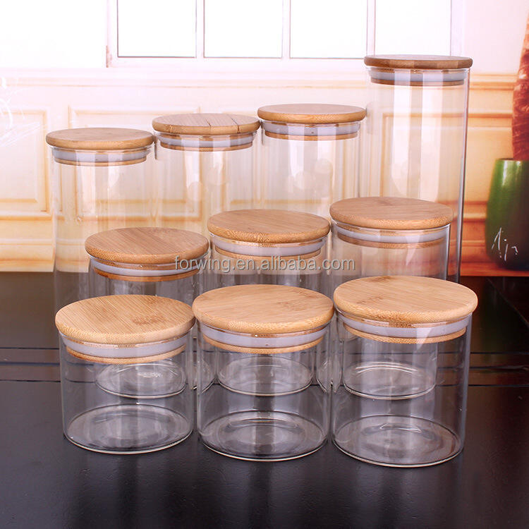 Round Airtight Coffee Tea Spice Glass Jar Kitchen Organizer Storage Bottles Sealed Glass Food Storage Jars with Bamboo Lid manufacture