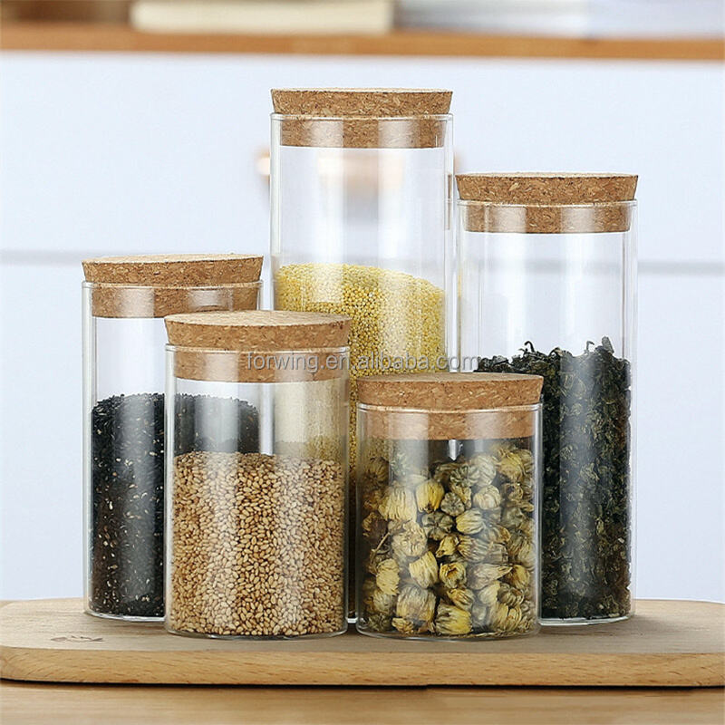Round Airtight Coffee Tea Spice Glass Jar Kitchen Organizer Storage Bottles Sealed Glass Food Storage Jars with Bamboo Lid factory