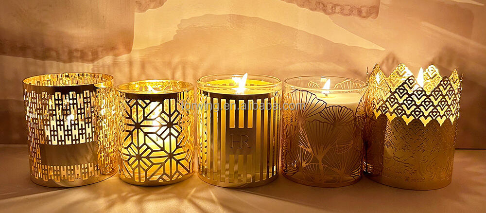 Gold Candlestick Cylinder Metal Cut Out Design Pen Holder Flower Vase Home Decoration Metal Candle Holders supplier