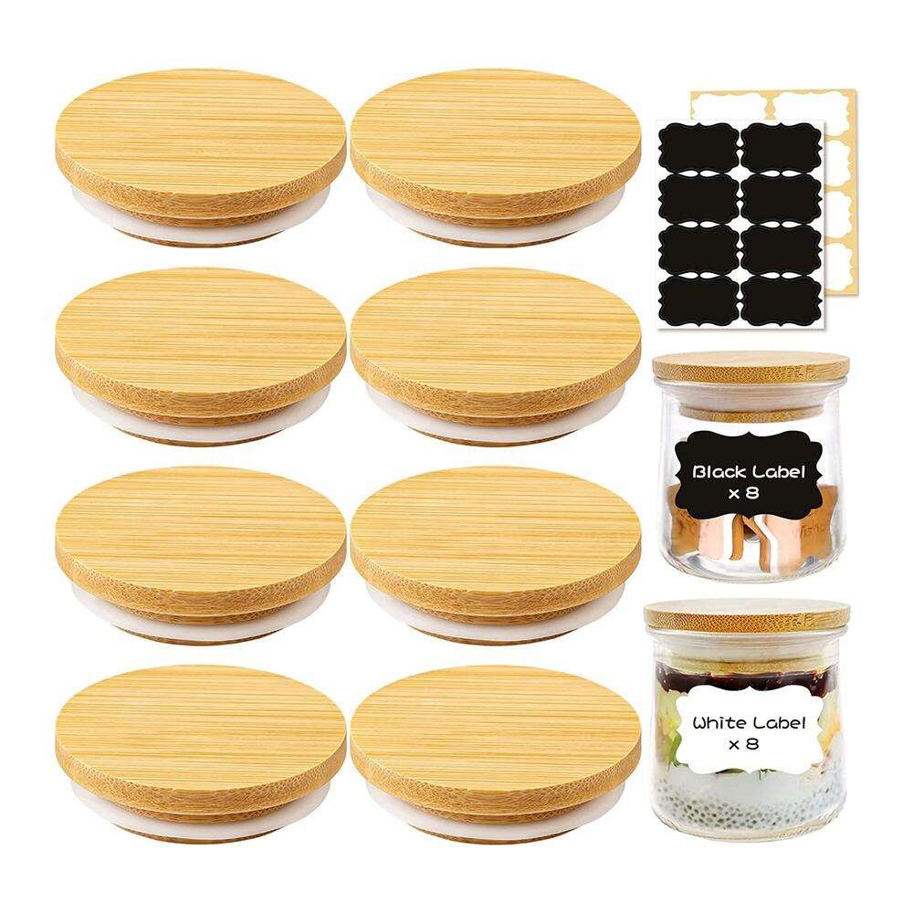 Oui Yogurt Bamboo Jar Lids Set Wooden Lids with Silicone Sealing Rings