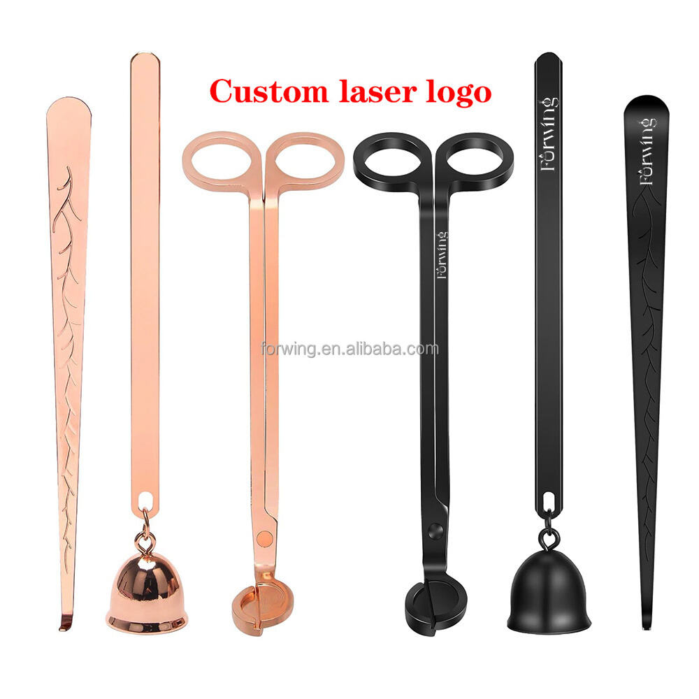 Candle Accessory Set Custom Laser Logo Wick Trimmer Dipper Snuffer Extinguisher Black Gold Scented Candle Care Tools Kit details