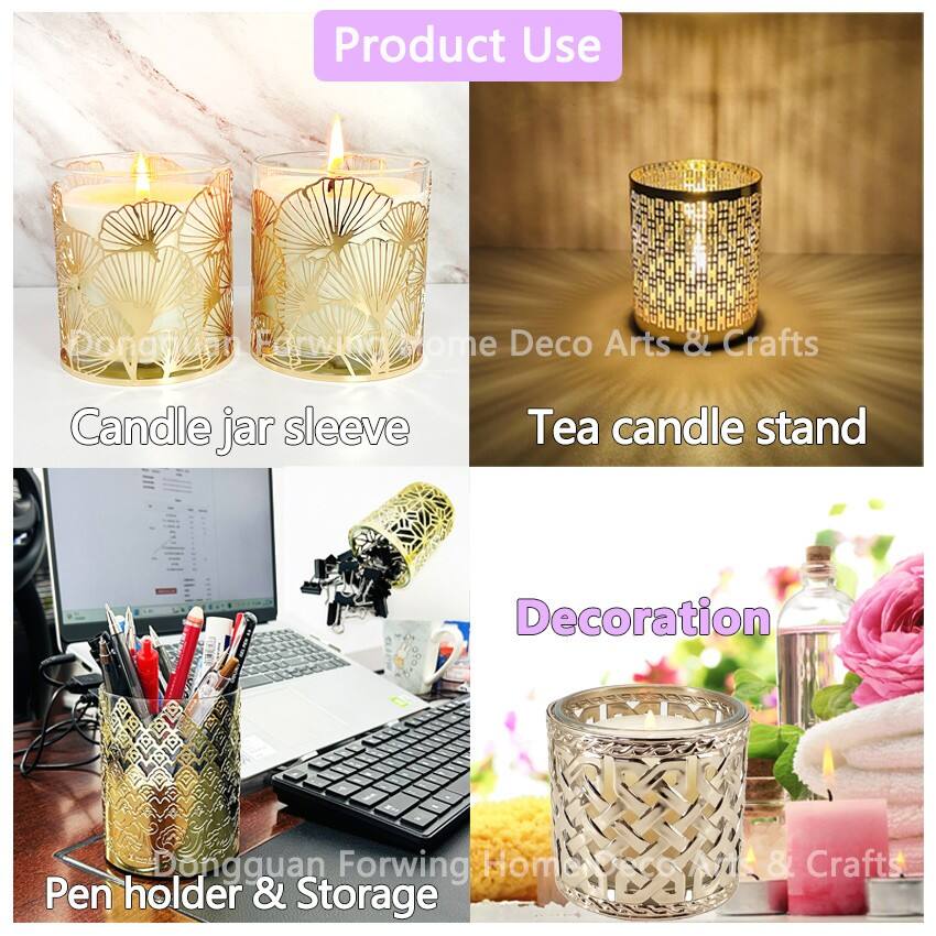 Gold Candlestick Cylinder Metal Cut Out Design Pen Holder Flower Vase Home Decoration Metal Candle Holders factory