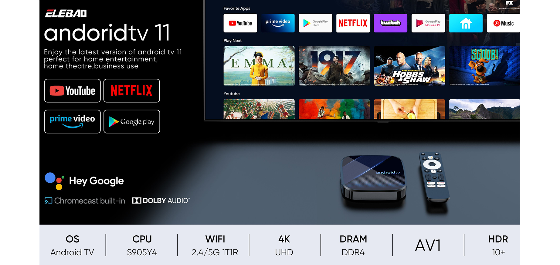 Elebao Launches Latest Hako Pro 4K Goole certified Android TV Netflix Android 11 Streaming TV BOX