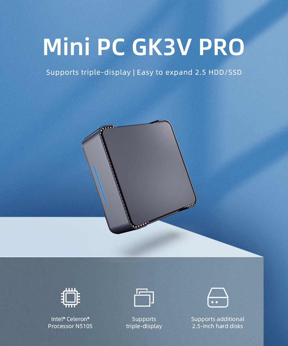 GK3V Pro Mini PC 8G 128G SSDN51054K HD Gigabit Ethernet VGA N5105 Desktop Mini PC factory
