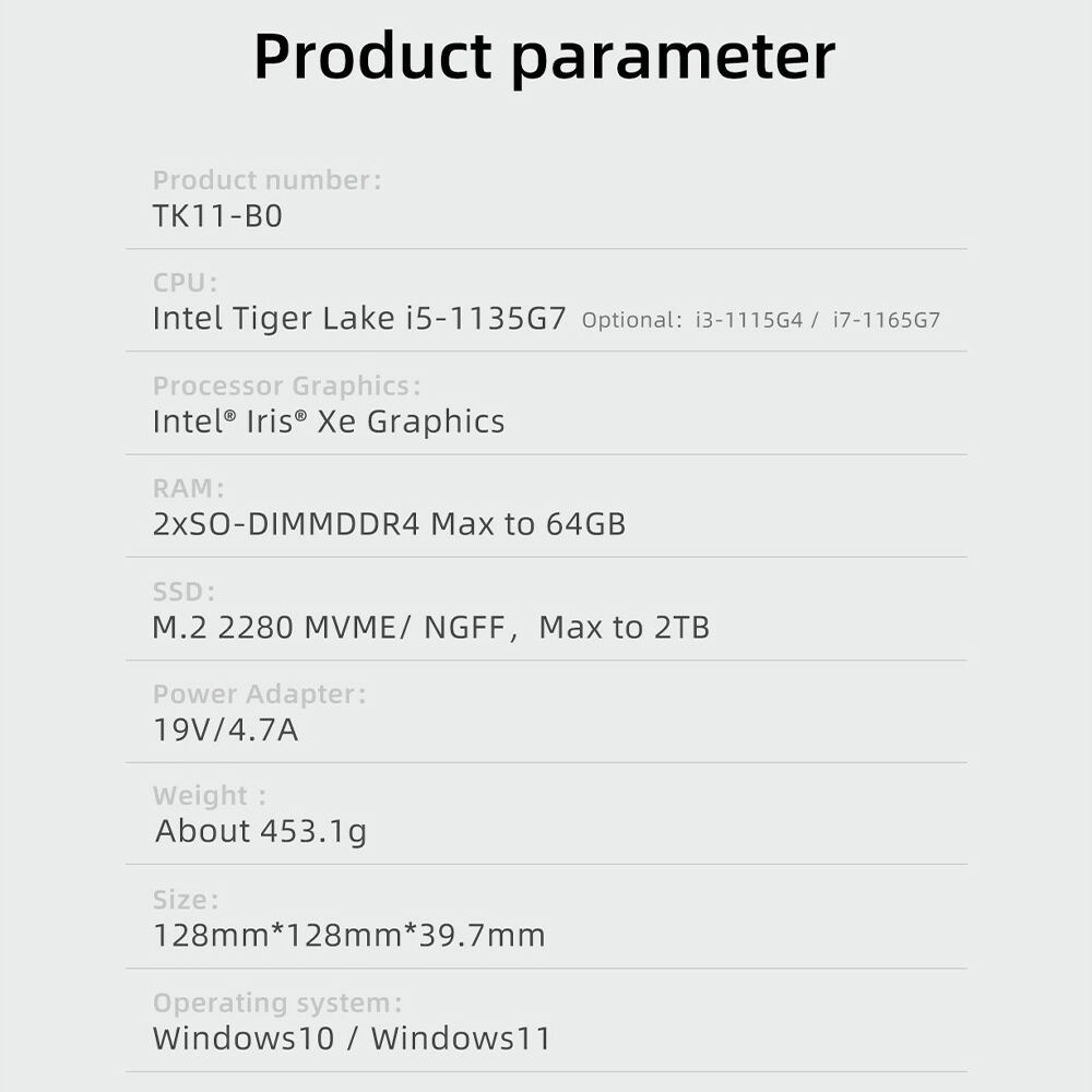 TK11B0 Gen Tiger Lake i3-1115G4 i5-1135G7 i7-1165G7 Dual DDR4 Dual SSD 8K Display Copper Cooling Fan Mini Computer details