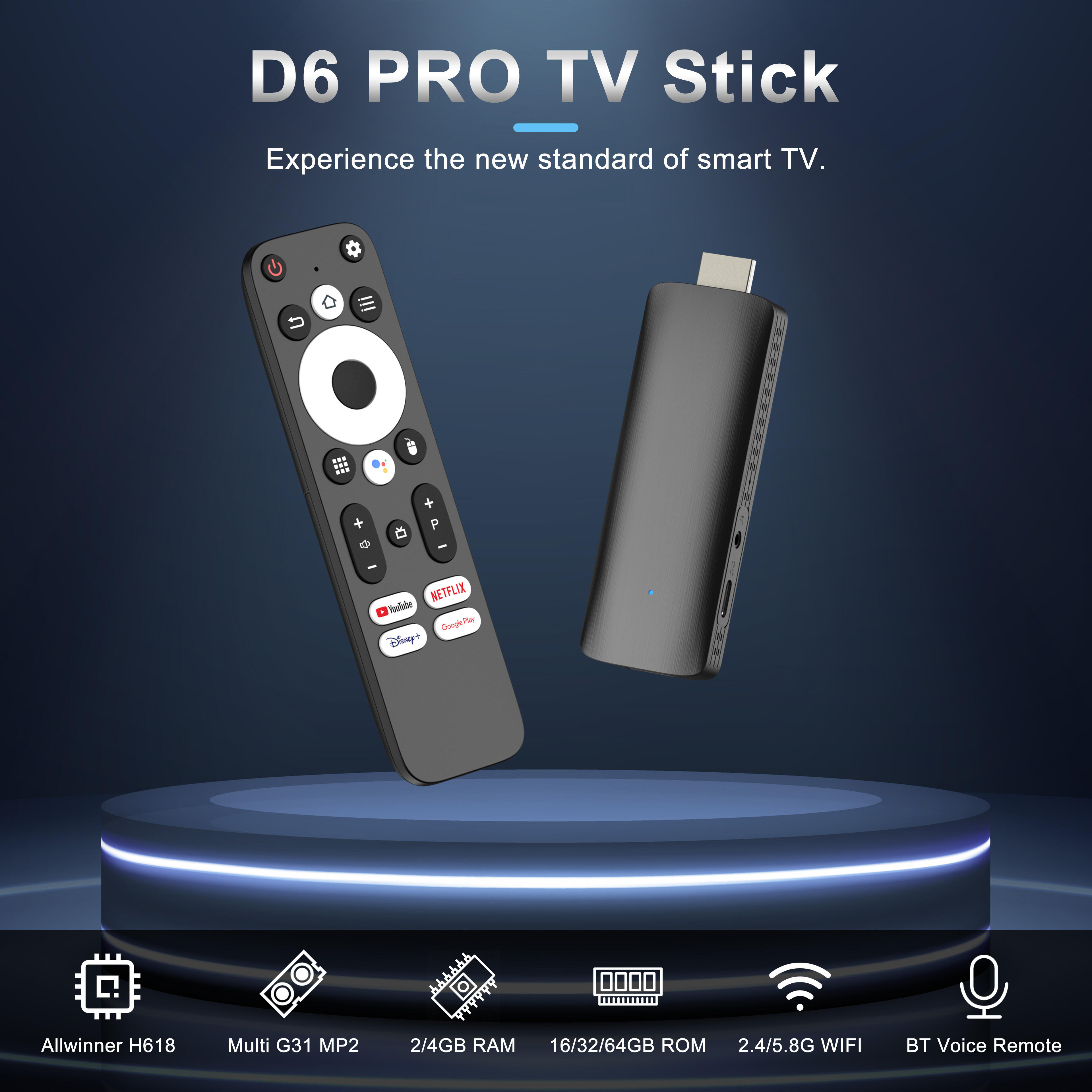 ELEBAO D6 PRO Gocast TV Stick Allwinner H618 Core G31 Android 12 2.4/5.8G WiFi BT5.0 HDMI 2.0 HDR  4K60FPS TV Stick factory