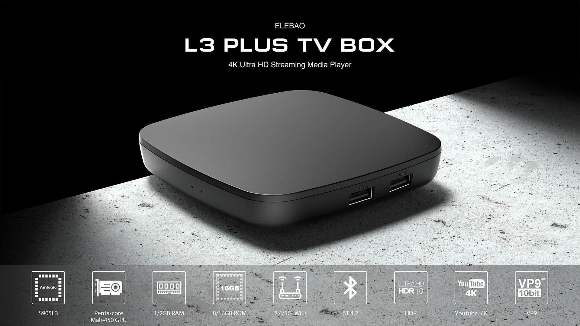 Elebao L3Plus S905L3 2.4/5GHZ Dual-WIFI 100M Android TV Box Set Top Box details