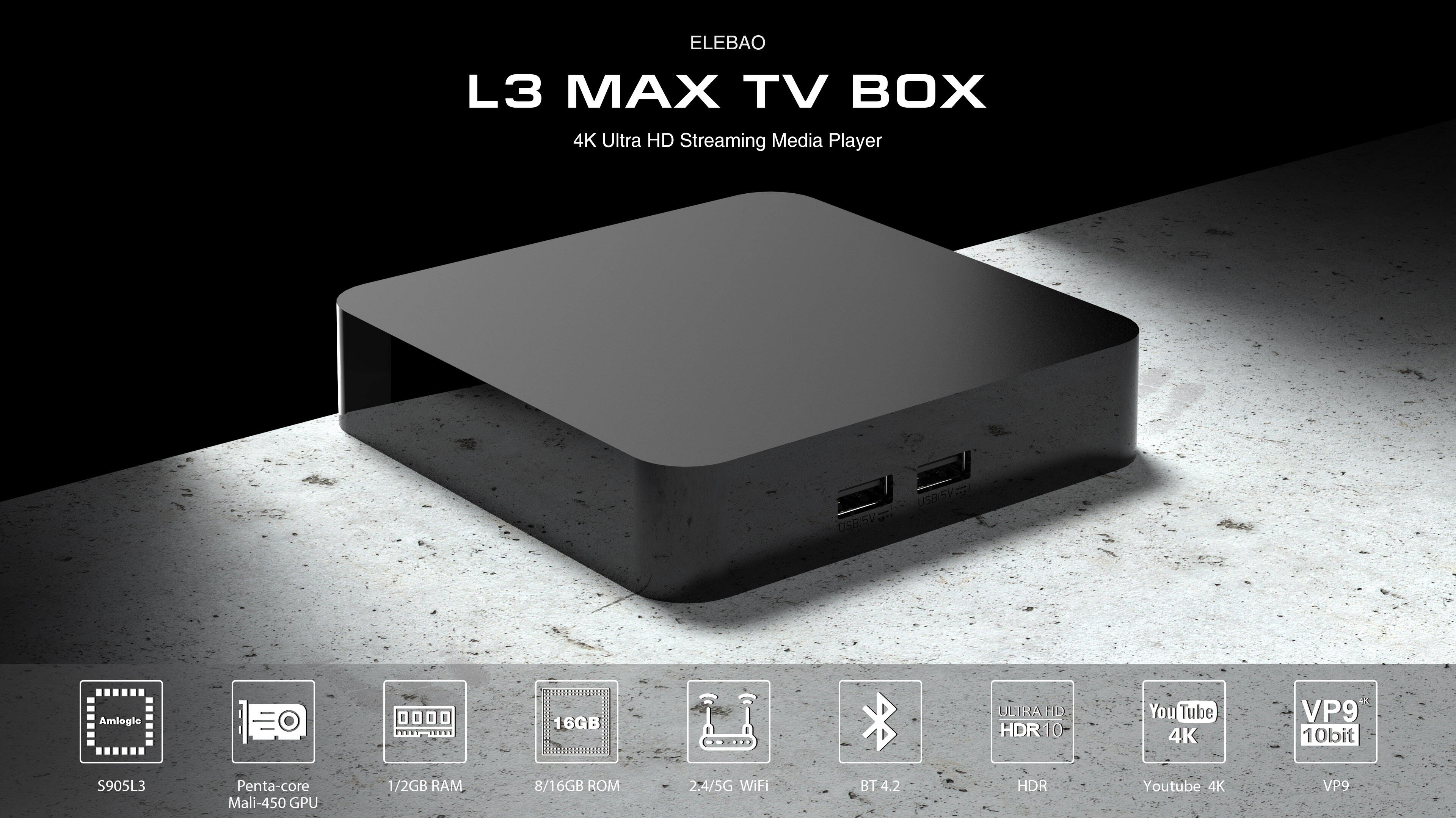Elebao Smart TV Box L3Max S905L3 2.4/5G Wifi Bluetoth Android TV Box factory