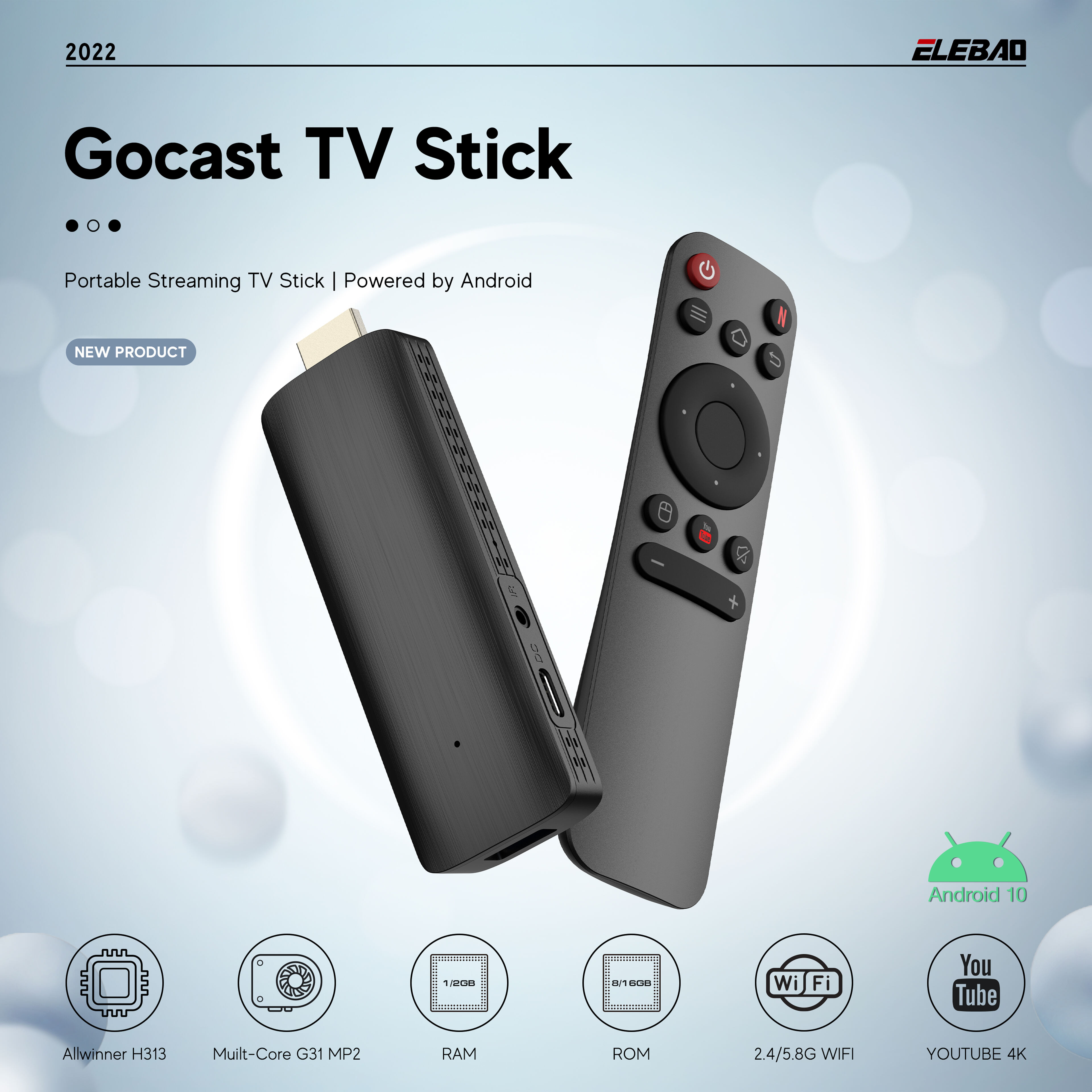 New tv stick D6 H313 Android 10.0 4K 60HZ streaming media player dual band witi BT portable and light 4K tv stick manufacture