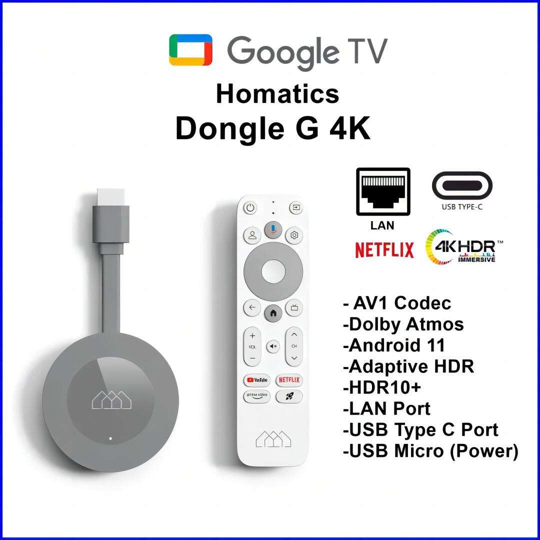 Elebao GD2 Homatics Dongle G 4K Google TV Google Chromecast 2023 Ethernet  TV Dongle Ultra 4K with 32GB Voice remote Control