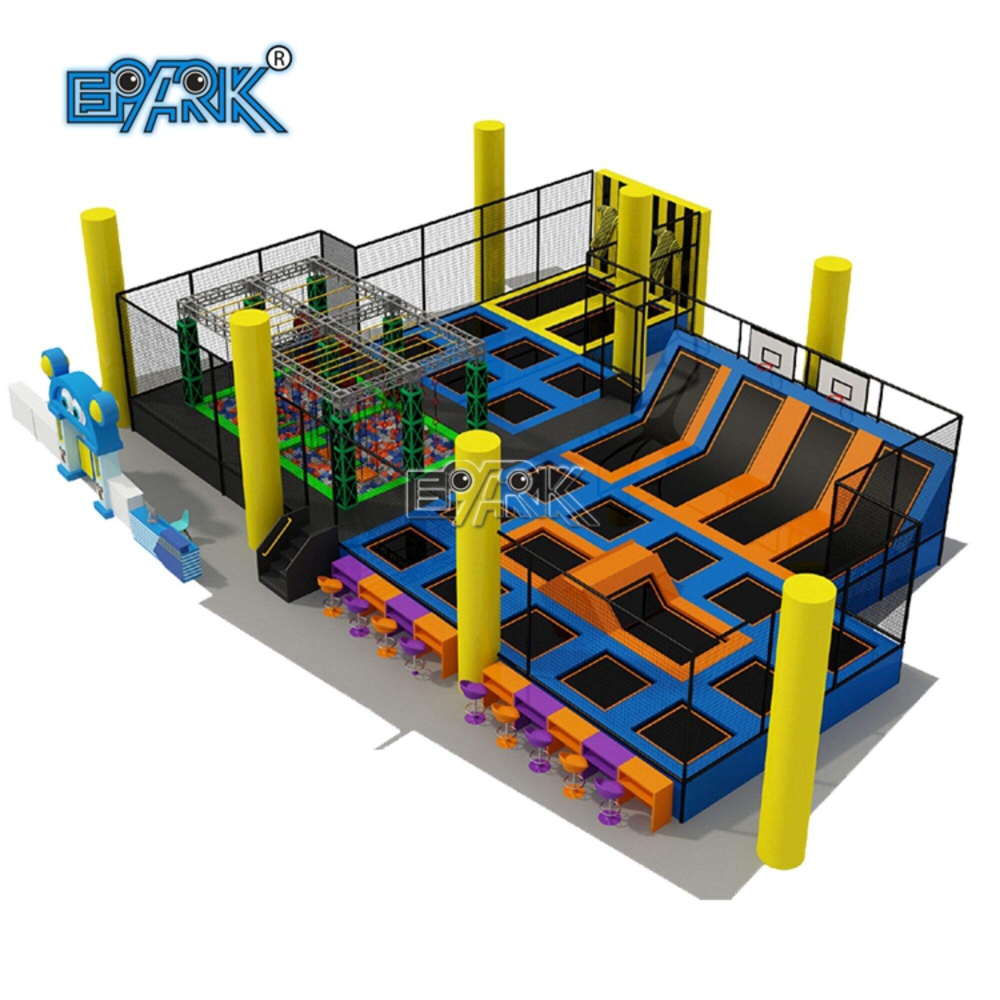 Large Indoor Trampoline Place With Rope Course