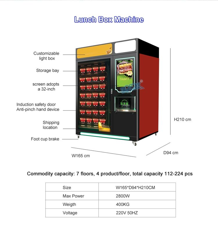 Avtomatik tez ovqatlanish nonushta uchun tushlik qutisi ofis yetkazib beruvchi uchun issiq ovqatni sotish mashinasi