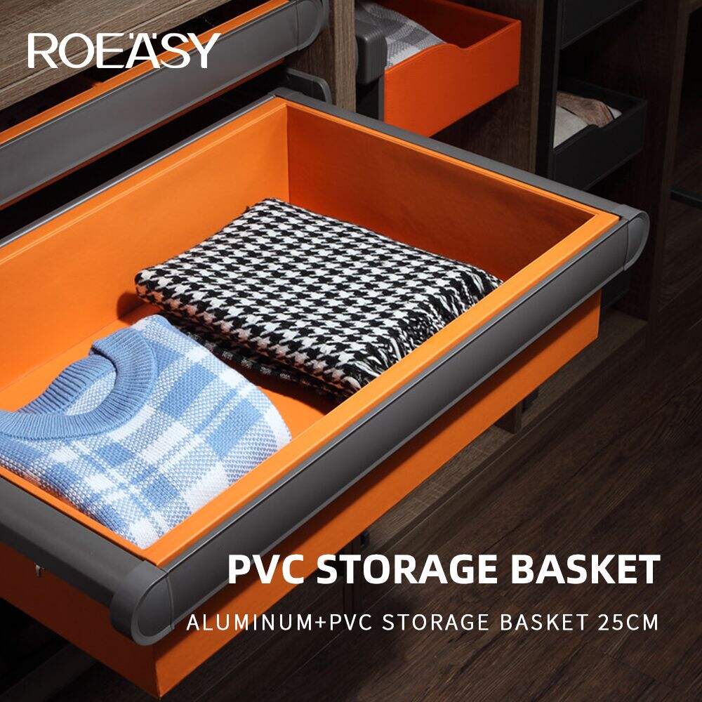 ROEASY R3003C--R3003G Wardrobe Storage Soft-Close Optional Color Leather Basket For Clothes Closet Organizer for Sweater Cloth Space Bags