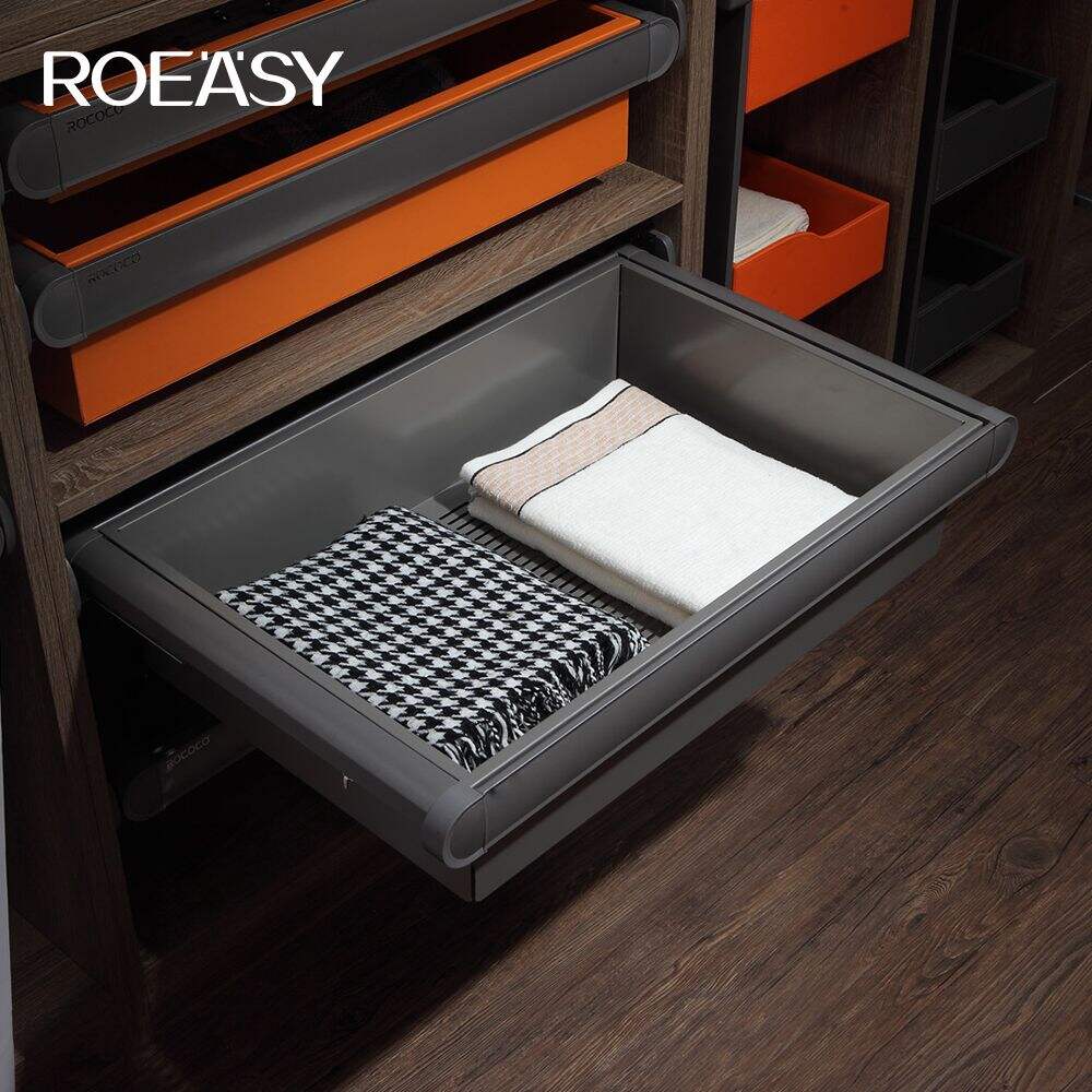 ROEASY R3005G Wardrobe Storage Soft-Close Optional Color Leather Basket For Clothes