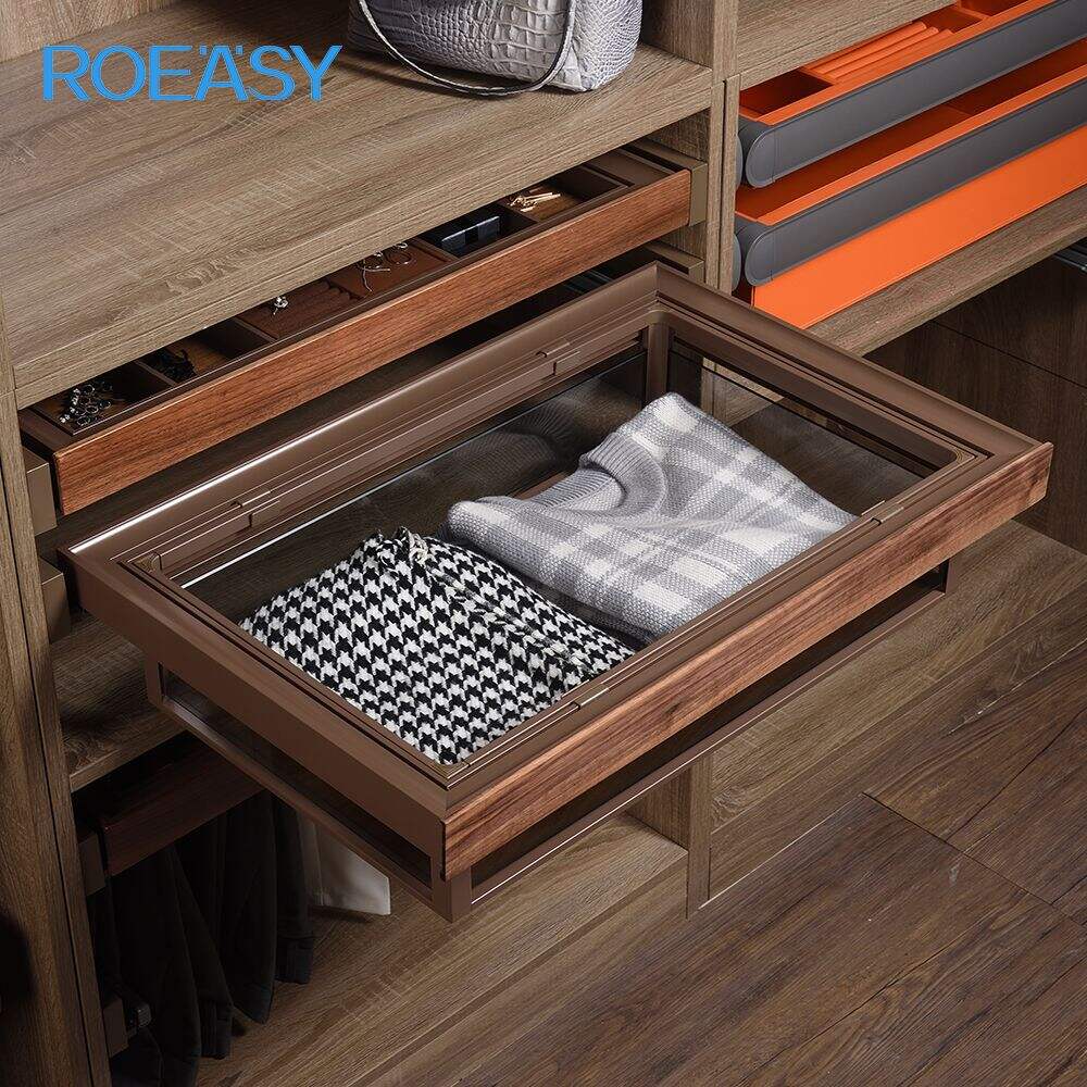 ROEASY R7008D China Factory Soft Closing Wardrobe Leather Basket