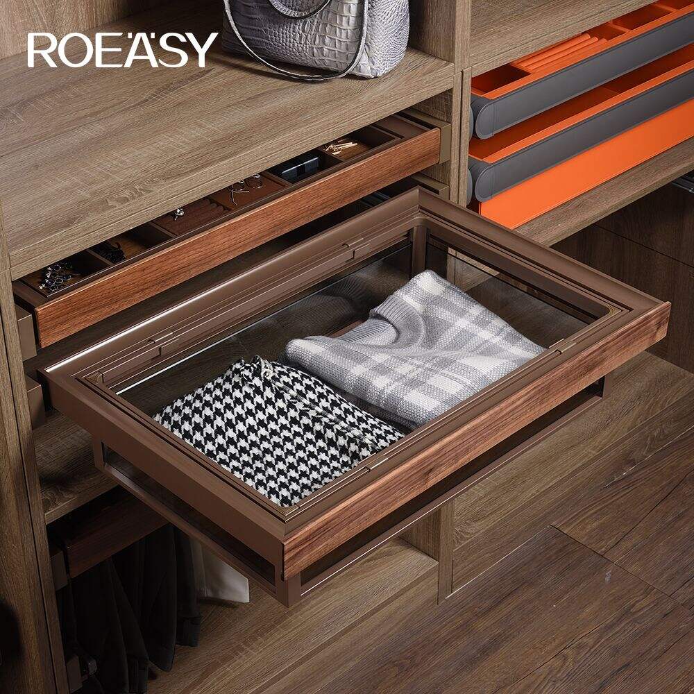 ROEASY R7008D-R7009D Glass multifunctional storage basket na angkop para sa mga wardrobe cabinet na may mabagal na pagsasara ng slide