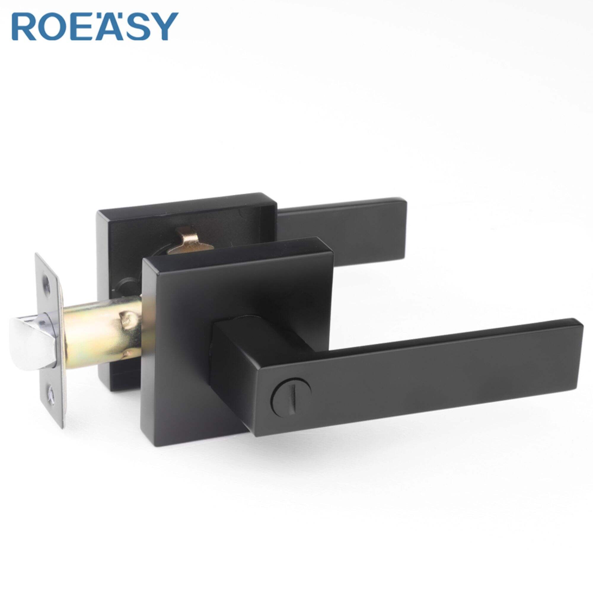 Roeasy 6271BN-BK door handle sets security door handle grip matt black zinc alloy lever door handle lock set
