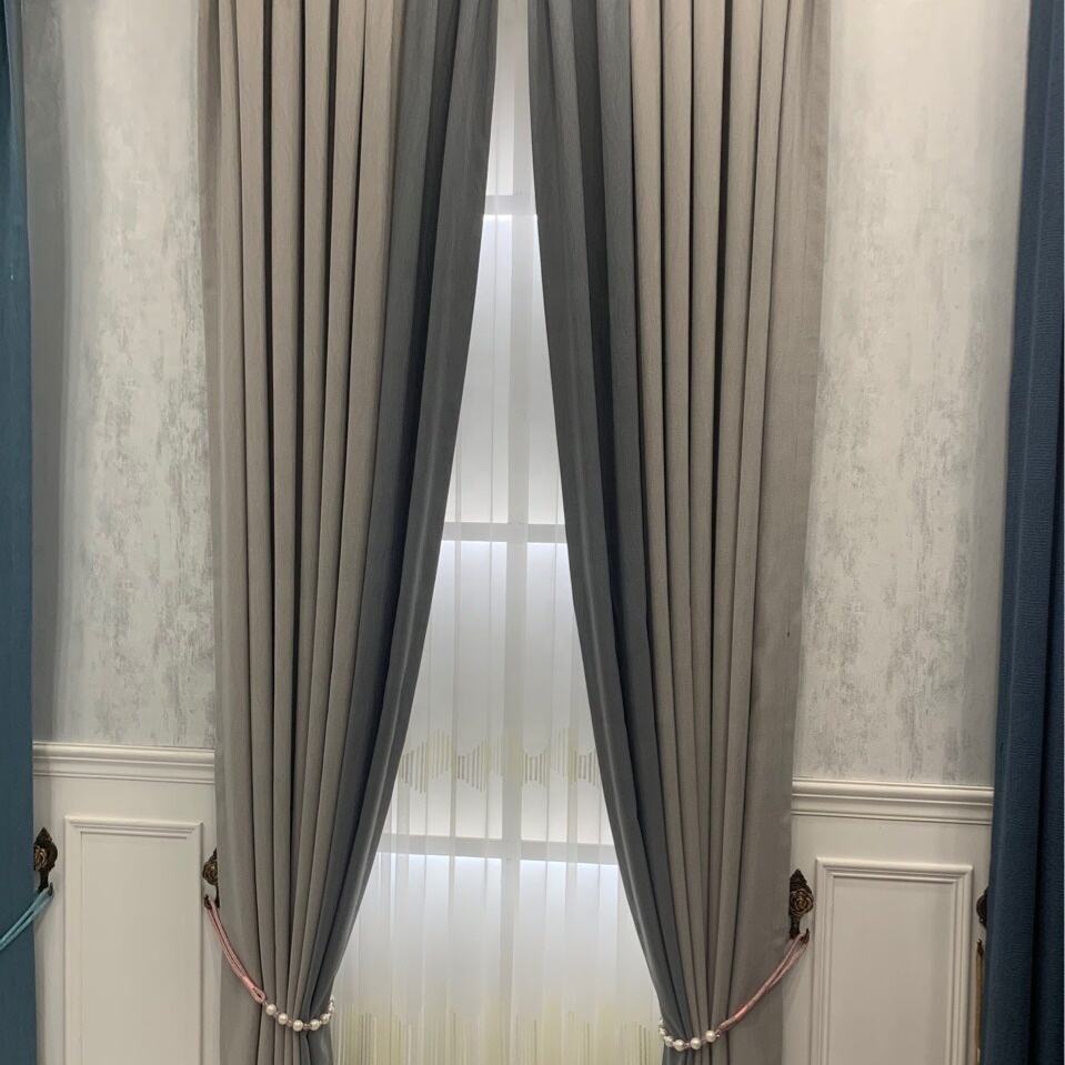 New Design Jacquard Dimout Curtain Fabric Heavy Weight Solid Color Elegant Blackout Curtain factory