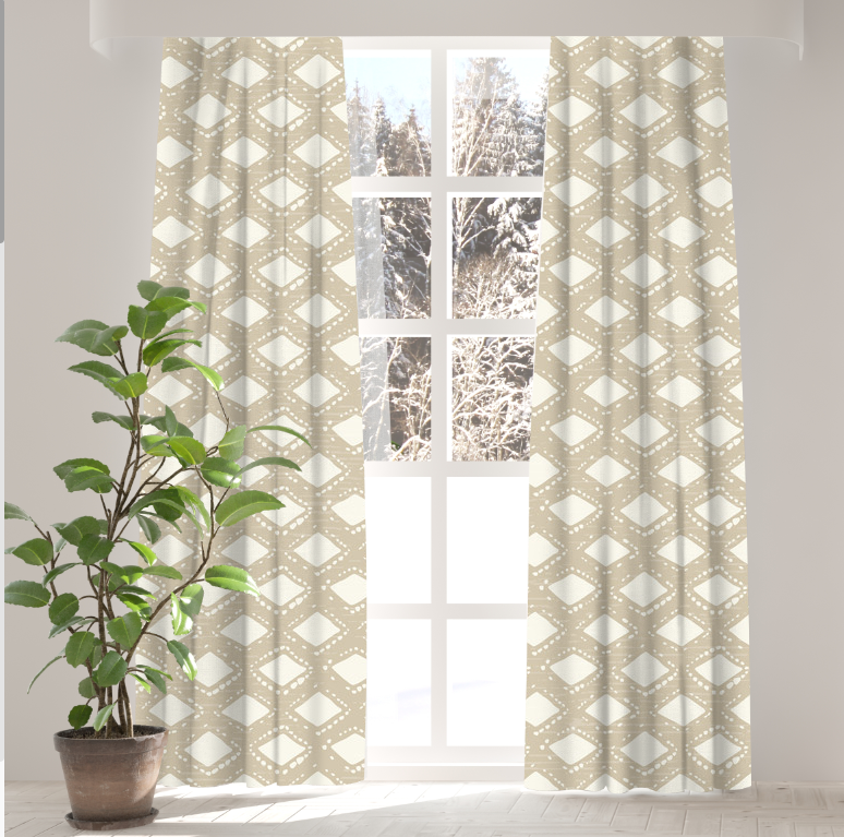 Finished curtain Diamond lattice design l Window Drape textured Linen Blackout Curtains Fabric for Bedroom Living Room manufacture