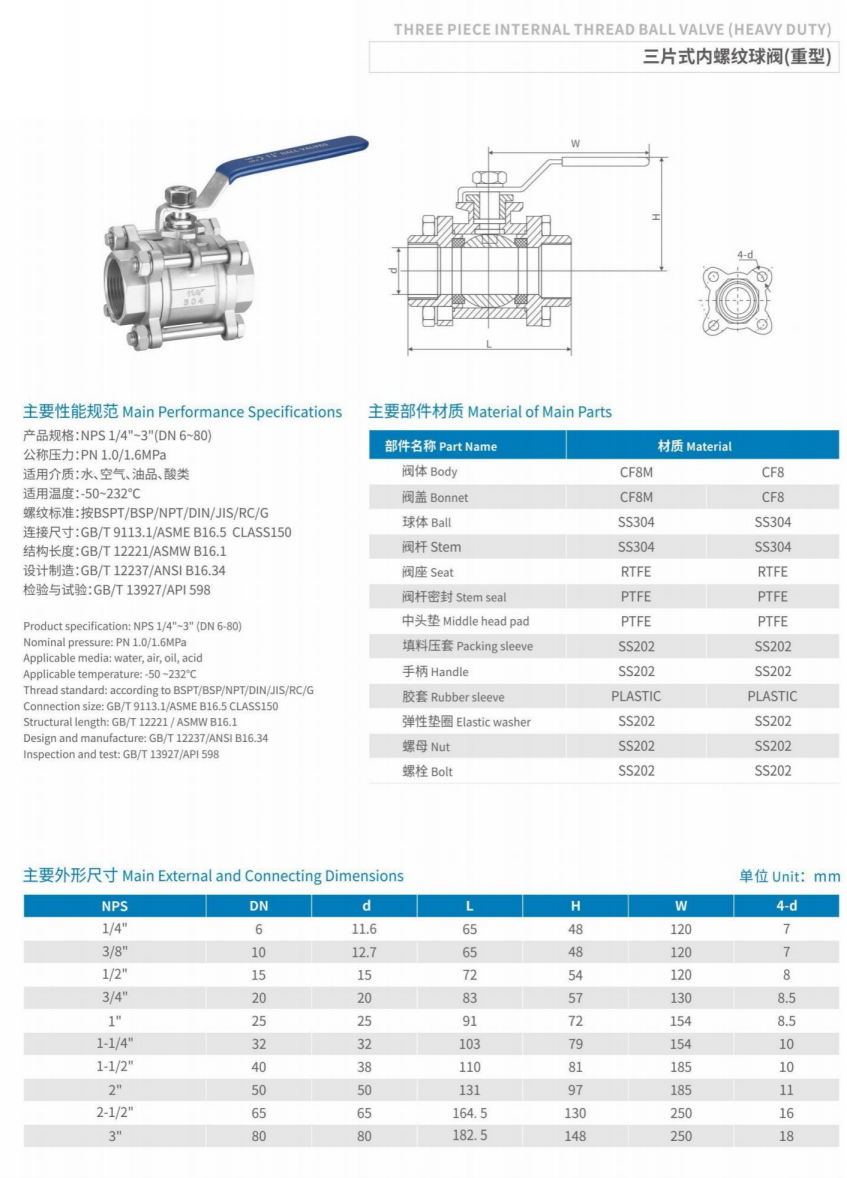 3-piece Stainless Steel Ball Valve factory