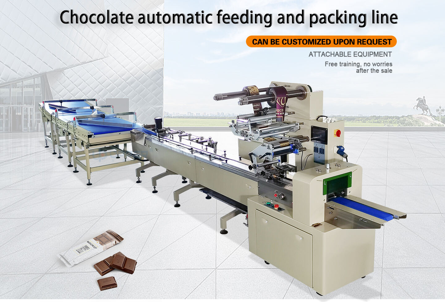 Horizontal high speed chocolate packaging line automatic food biscuits packing machine Upper factory manufacture