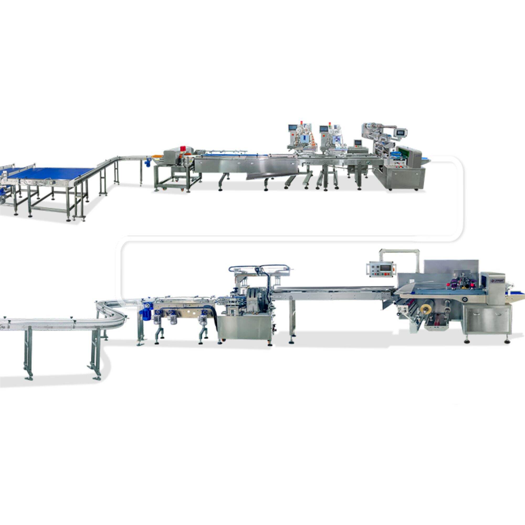 Automatic whole system Instant noodle primary packaging collection secondary packaging line with metal detector and pouch dispenser