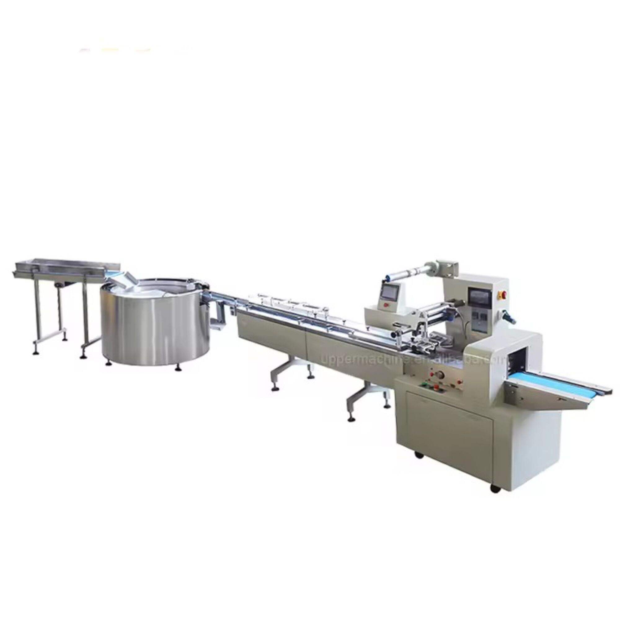 Rotary table sorting puffed corn stick cotton candy packaging line Automatic marker pen potato biscuit flow packing machine