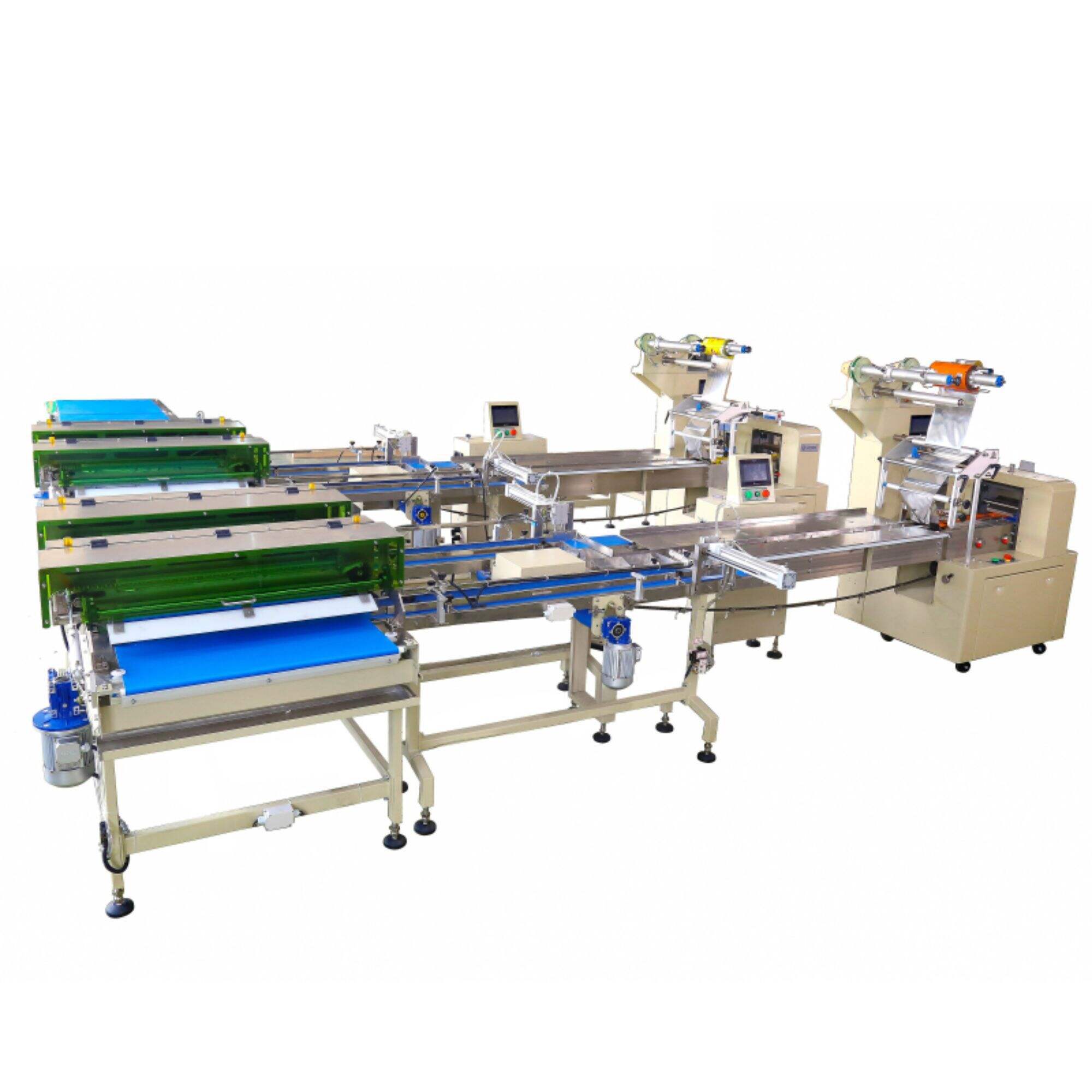 Upper automatic feeding Wafer packaging line for square biscuit waffle packing