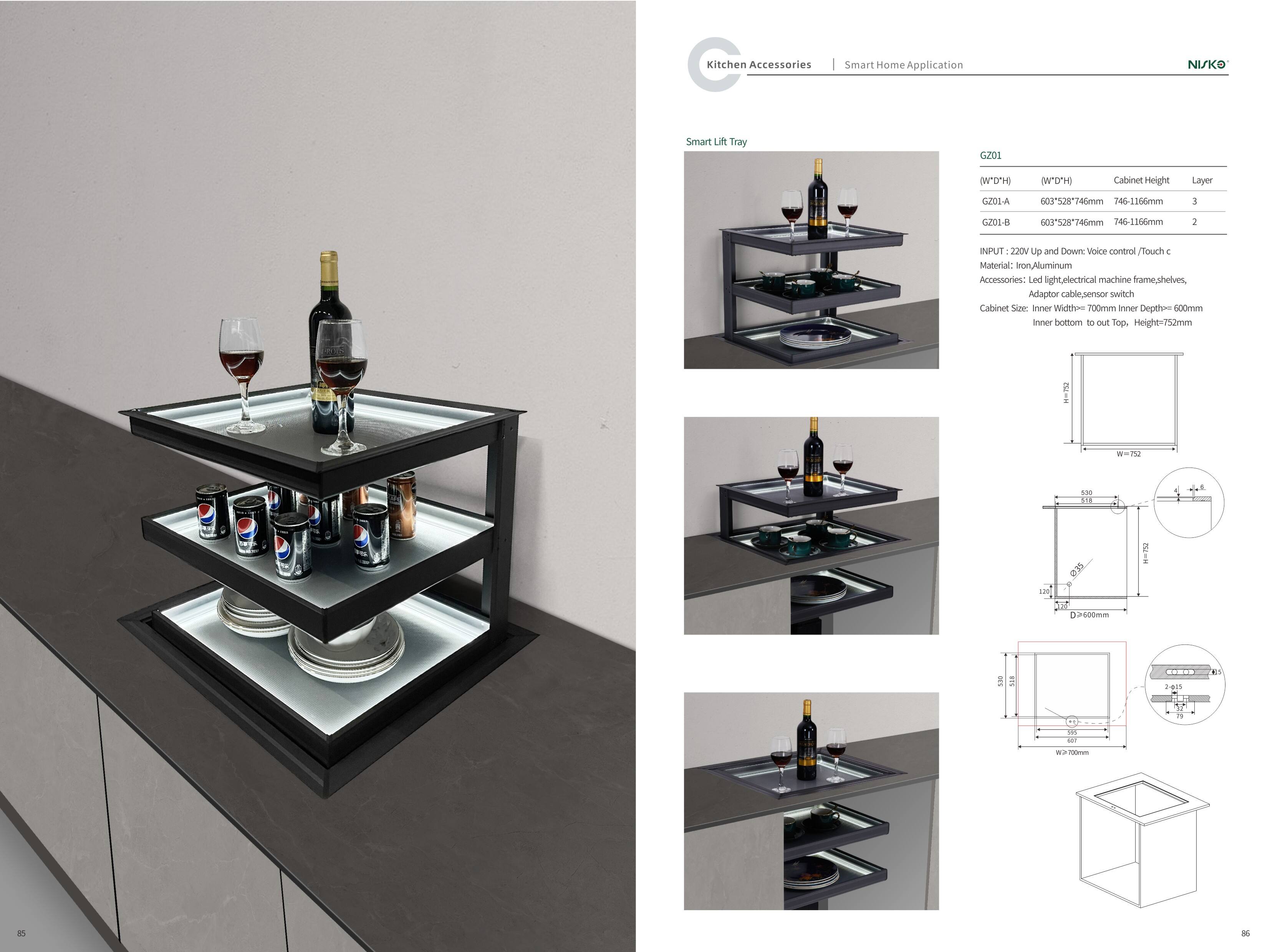 Luxury Electric Lift Tray Concealed Kitchen Storage manufacture