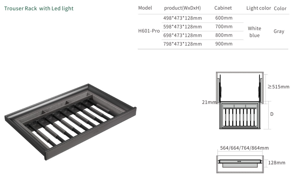 Shinya Leather Pro Series Elegent Trouser Rack with LED Light details