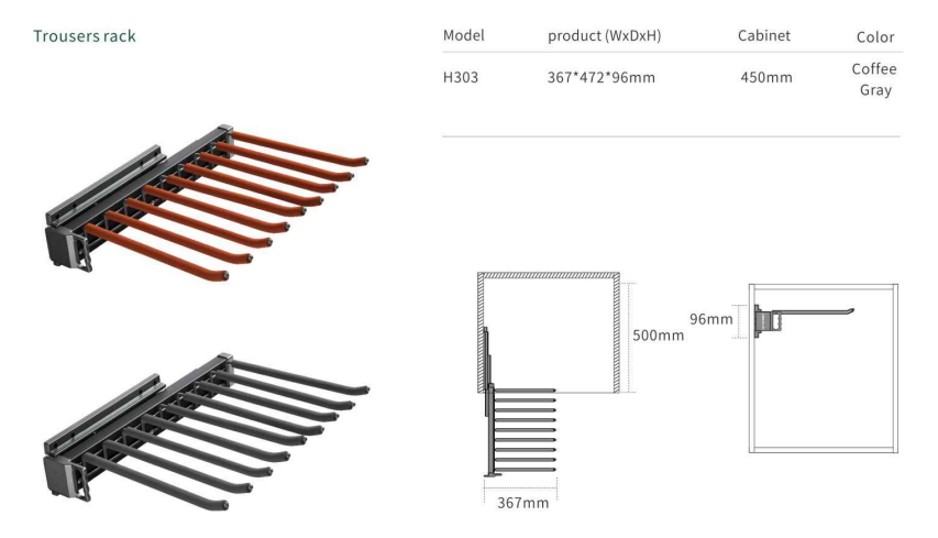 Clothes Hanging Pull Out Wardrobe Trousers Rack details