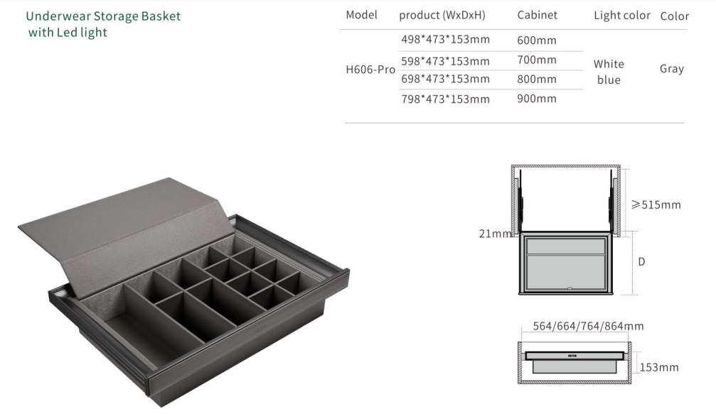 Shinya Leather Pro Series Underwear Storage Basket with LED Light details