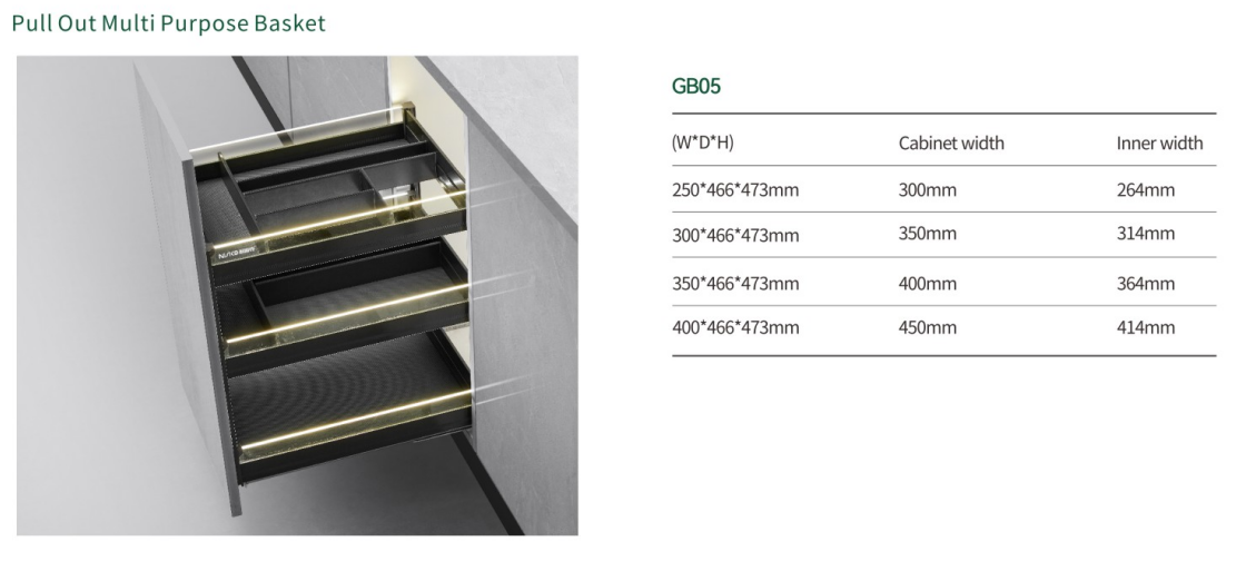 Kitchen 3 Tiers Glass and Aluminium Pull out Multifunctional Basket supplier