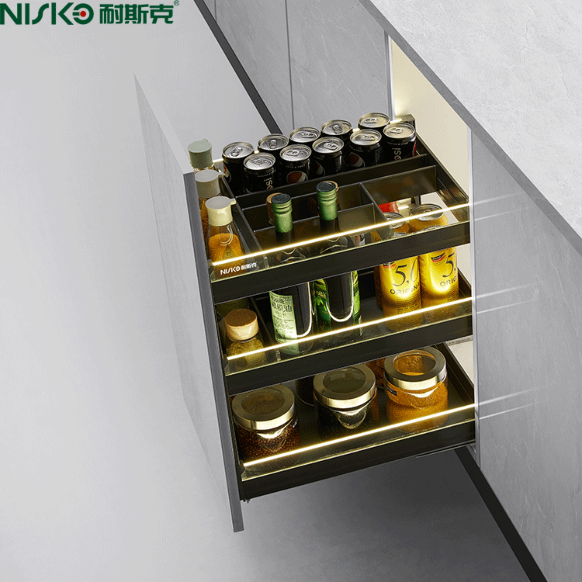 kusina 3 layer glass at aluminum pull out multifunctional basket