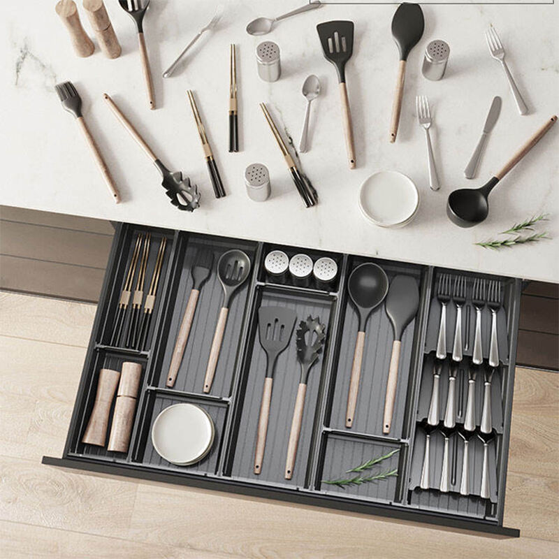 Kitchen Drawer Cutlery Tray and Drawer Cutlery Organizer Black Kitchen Drawer