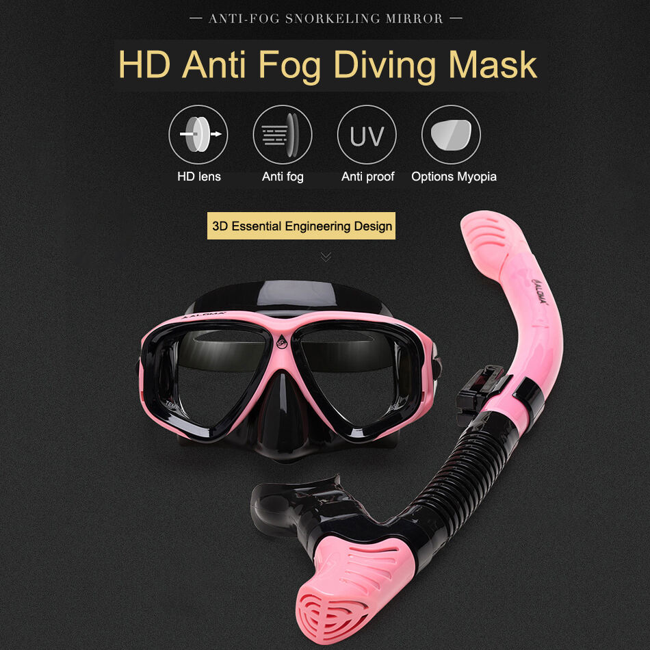 Aloma Custom logo anti-fog tempered glass silicone mask strap snorkeling free diving mask snorkel gear set factory