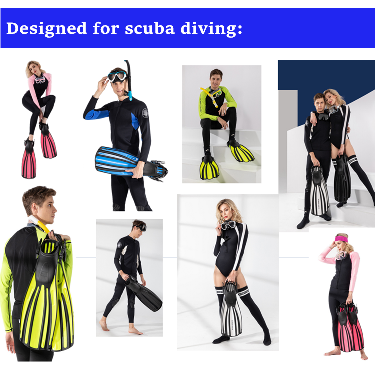 Custom Long fins OEM ODM Certified wholesale One-Stop Service Spring Adjustable Straps Diving Fins Scuba Free Diving Snorkeling manufacture