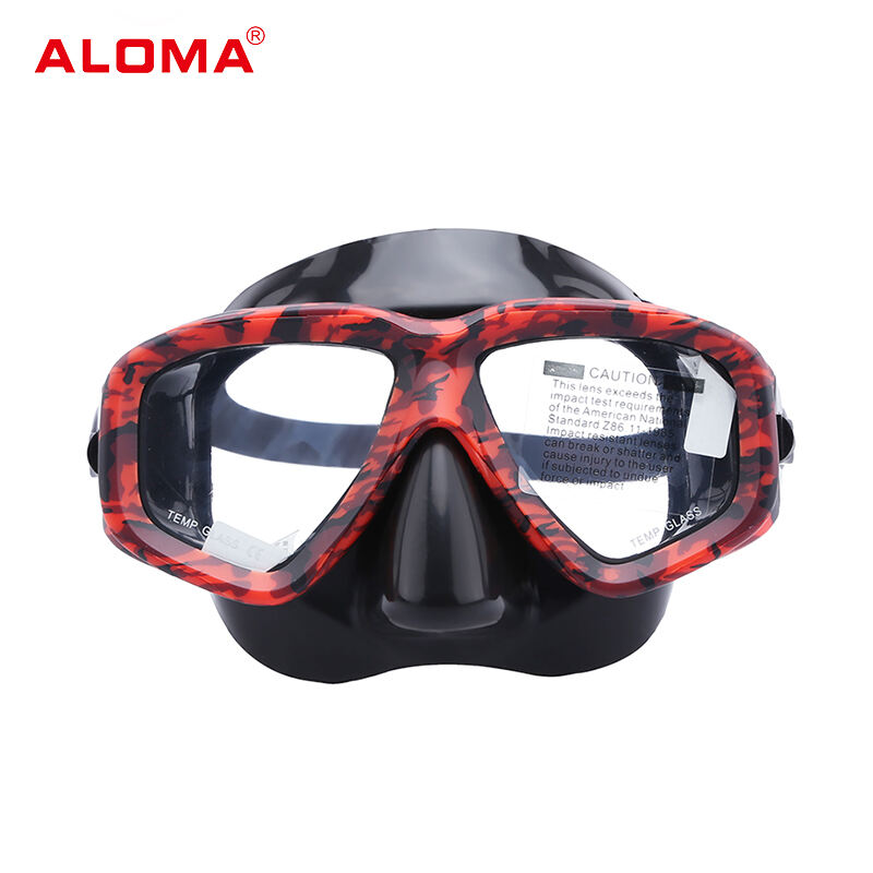 ALOMA Camouflage frame Low volume diving mask anti fog silicone freediving goggles snorkel mask details