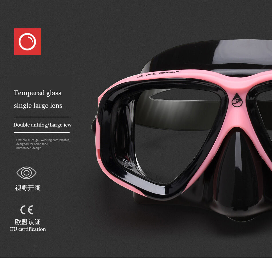 Aloma Custom logo anti-fog tempered glass silicone mask strap snorkeling free diving mask snorkel gear set manufacture