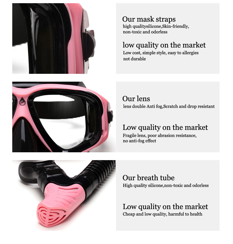 Aloma Custom logo anti-fog tempered glass silicone mask strap snorkeling free diving mask snorkel gear set manufacture