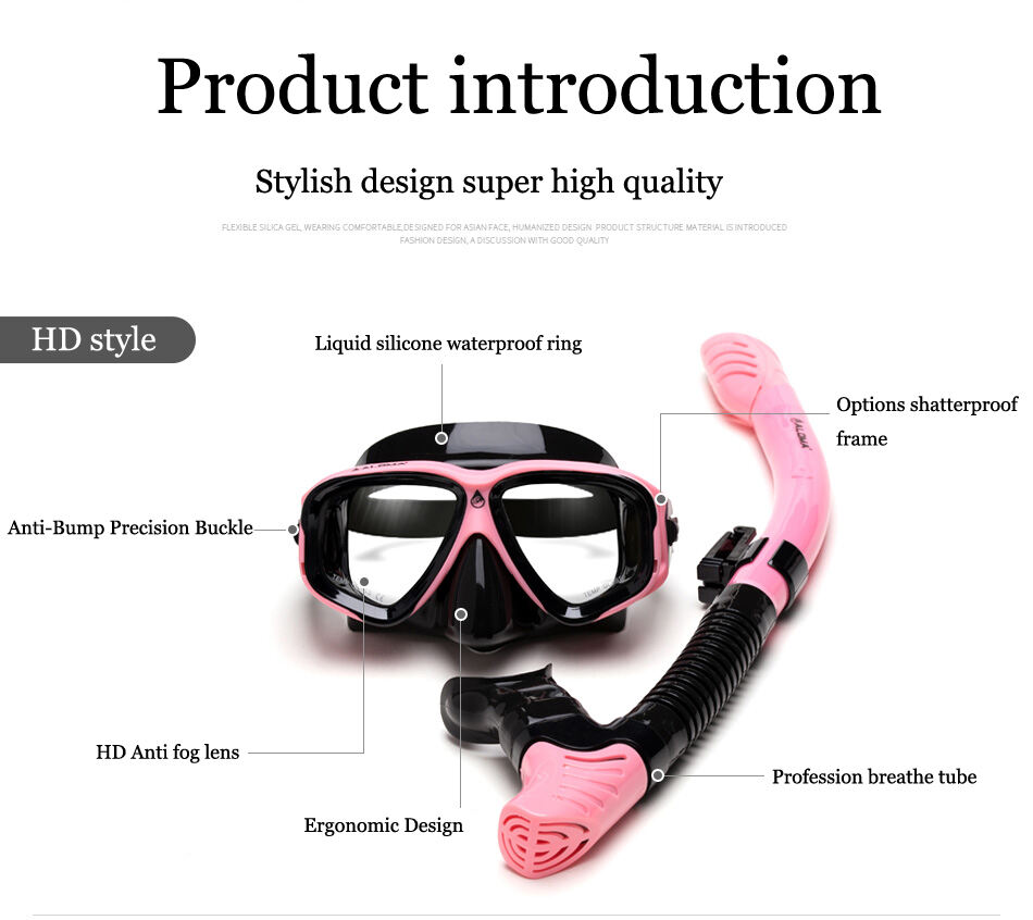 Aloma Custom logo anti-fog tempered glass silicone mask strap snorkeling free diving mask snorkel gear set manufacture