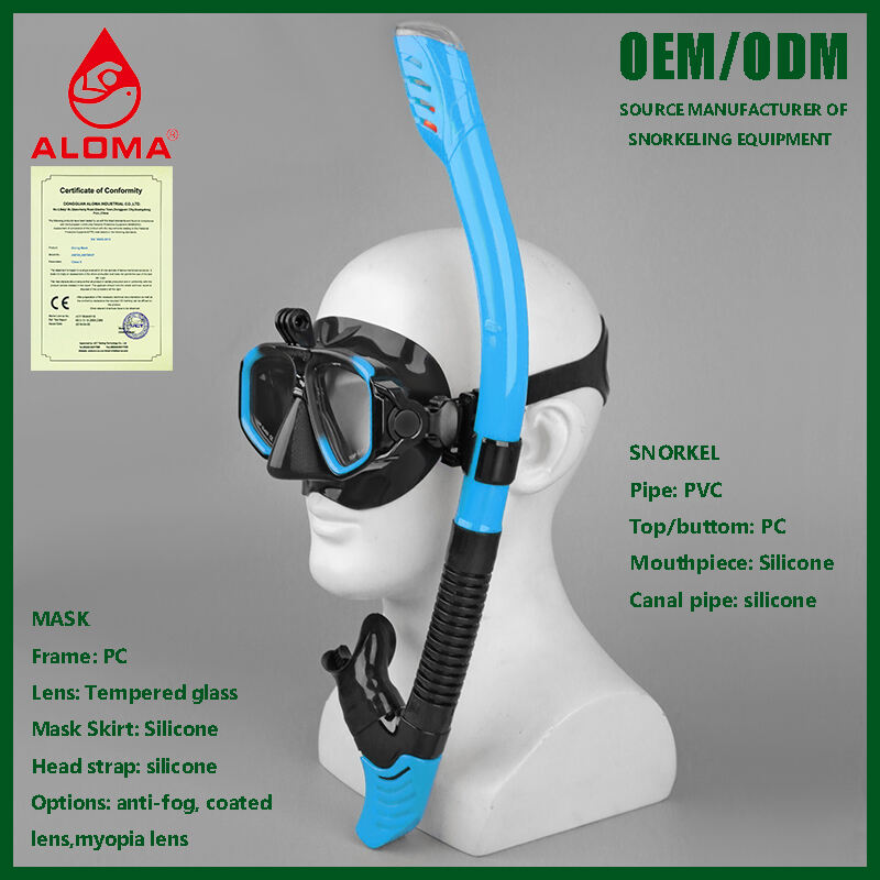 Hot Sale Snorkeling Mask Silicone Skirt Low Volume Scuba diviing mask freediving snorkel set with Camera mount details