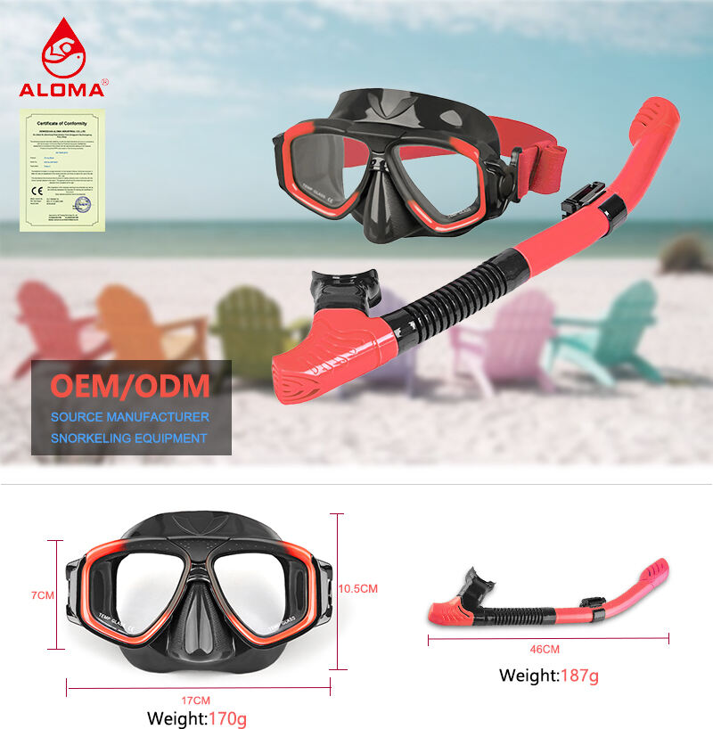 Aloma New Two-color gradient colors elastic strap silicone freediving gear diving mask snorkel set with Bracket manufacture