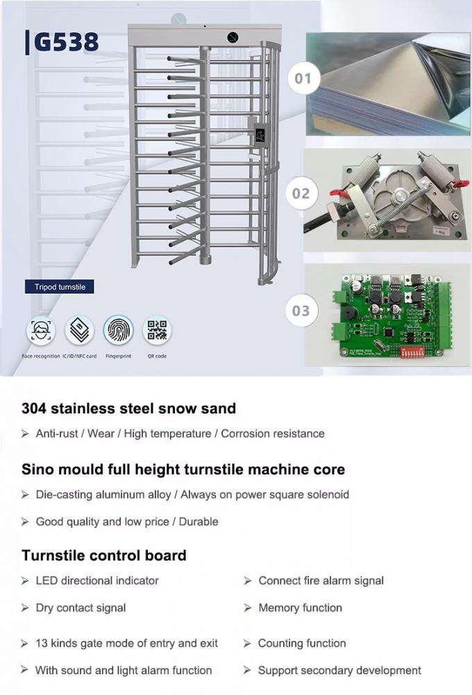 RFID Facial Recognition Pedestrian Full Height Turnstile SUS304 Access Control Full Height Gate 24V Full Height Gate 0