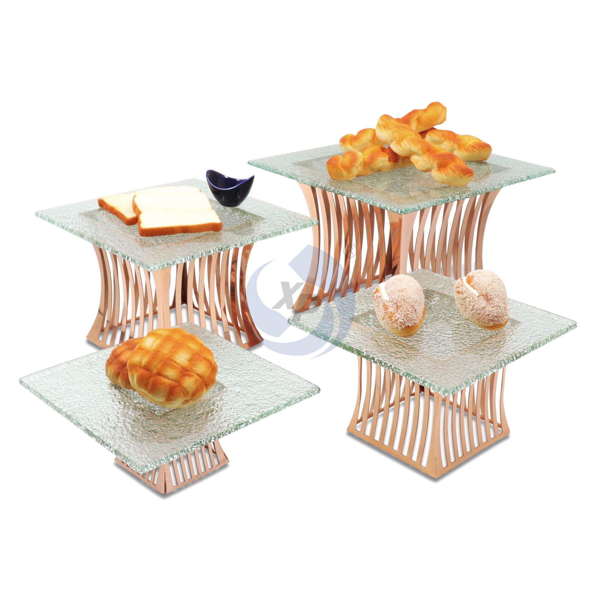 XINGPAI Other Hotel Buffet Elevation Banquet Dessert Display Stand Wedding Cake Food Rack With Hot Melt Glass Plate