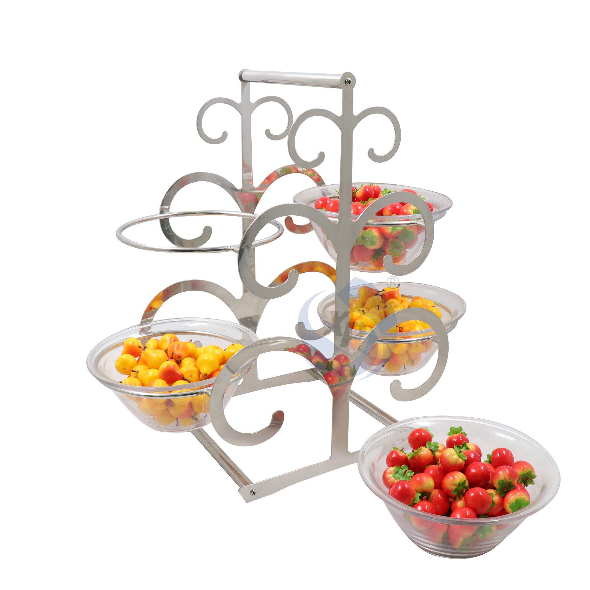 XINGPAI Catering Equipment Four Tier Stainless Steel Fruit Display Stand Hotel Wedding Fruit Display Stand