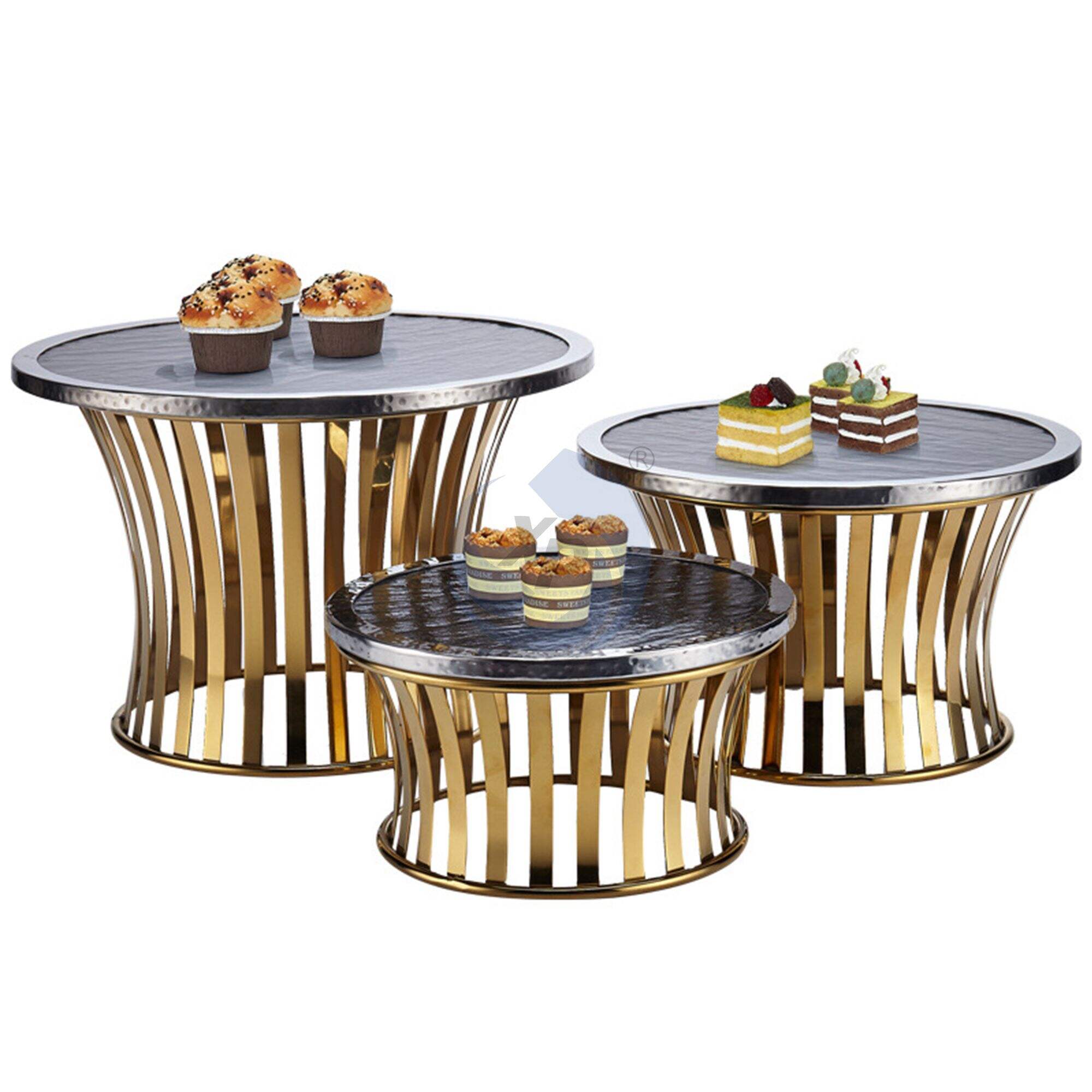 XINGPAI Catering Stainless Steel Tiered Food Display Stands Wedding Buffet server Cake Stand Set