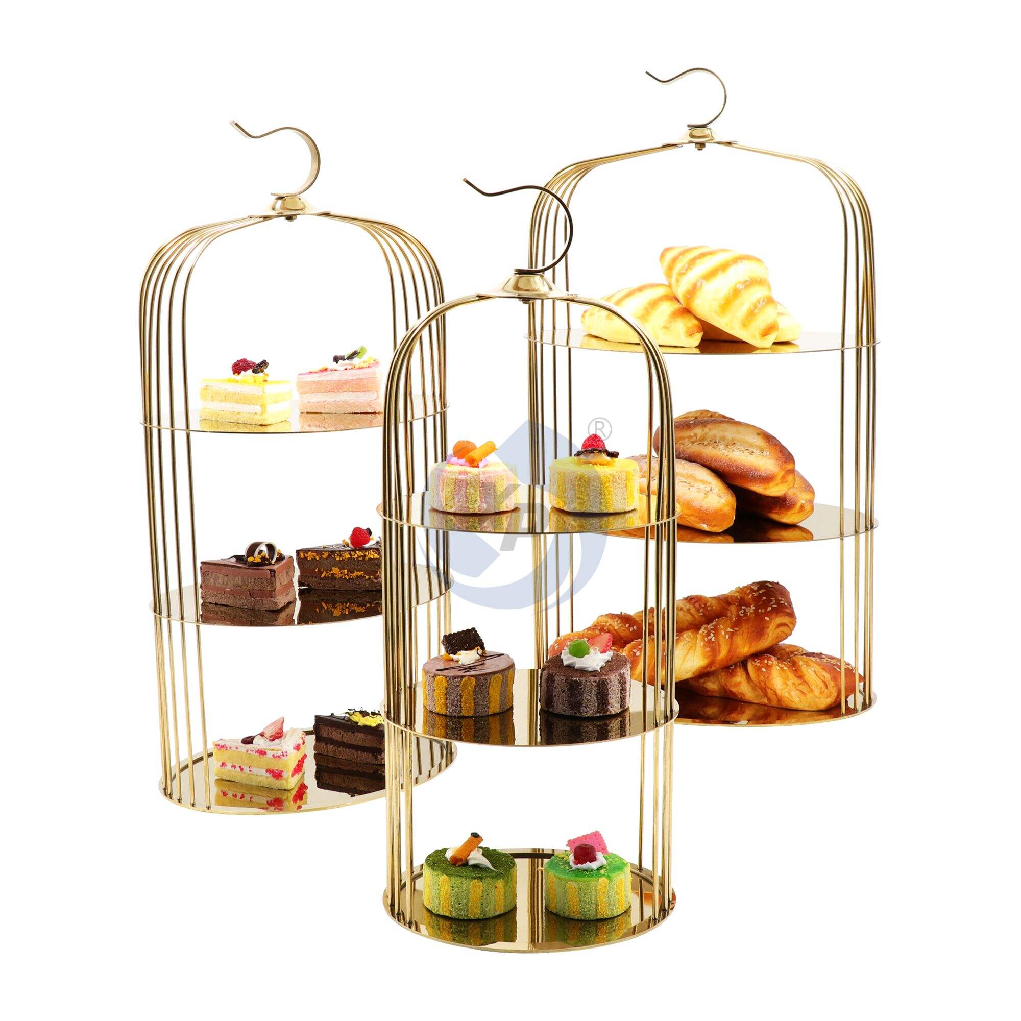 XINGPAI Round Cylinder Pedestal Display Multi-Layer Birdcage Cake Stand Rack For Hotel Buffet