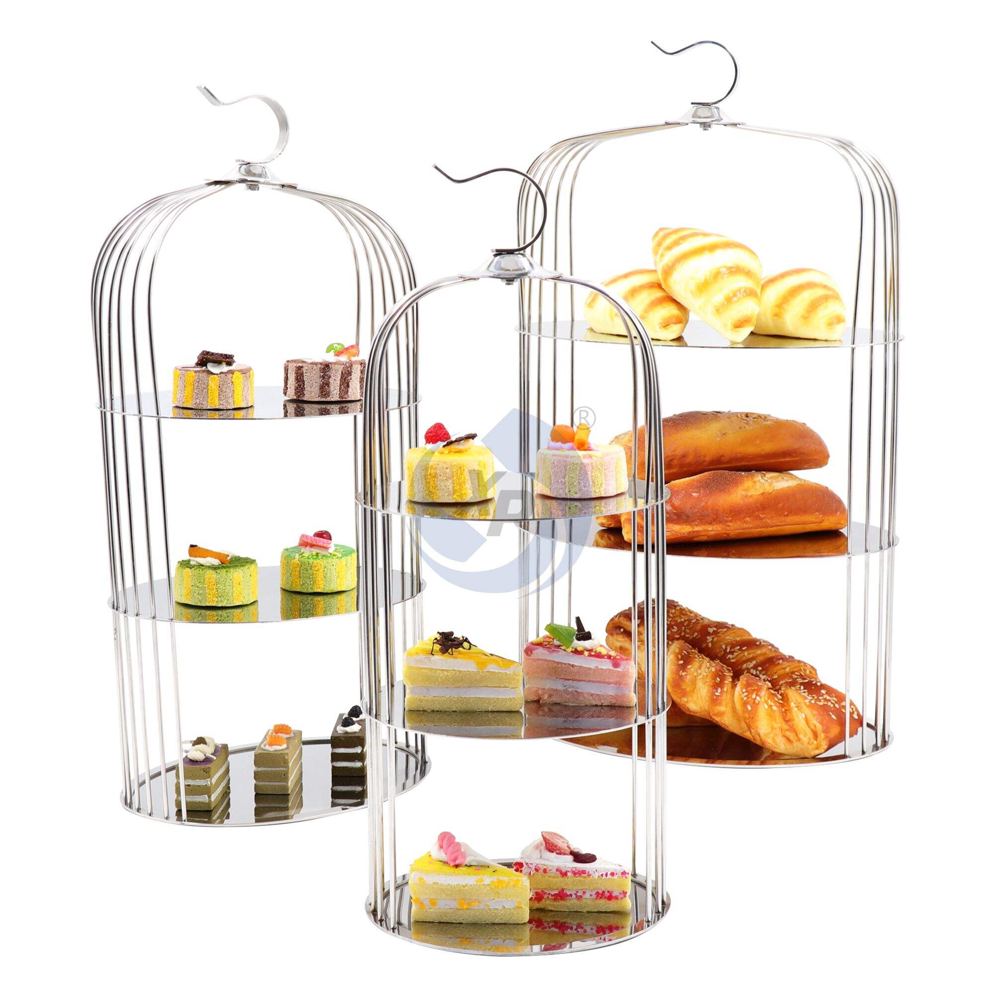 XINGPAI High Quality Decorative 3 Tier Metal Cake Stand Set Bird Cage Dessert Food Display Rack