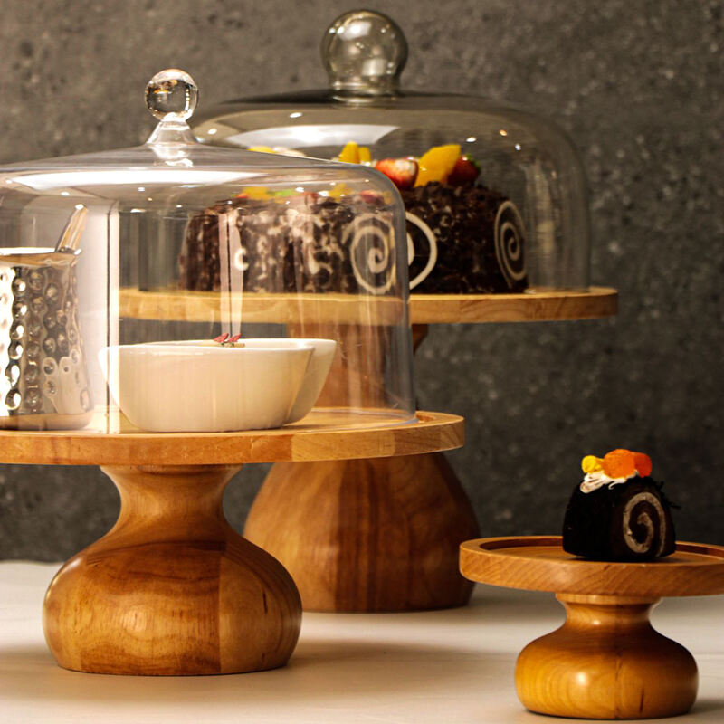 XINGPAI Wholesale Wooden Cake Stand With Glass Dome For Dining Room